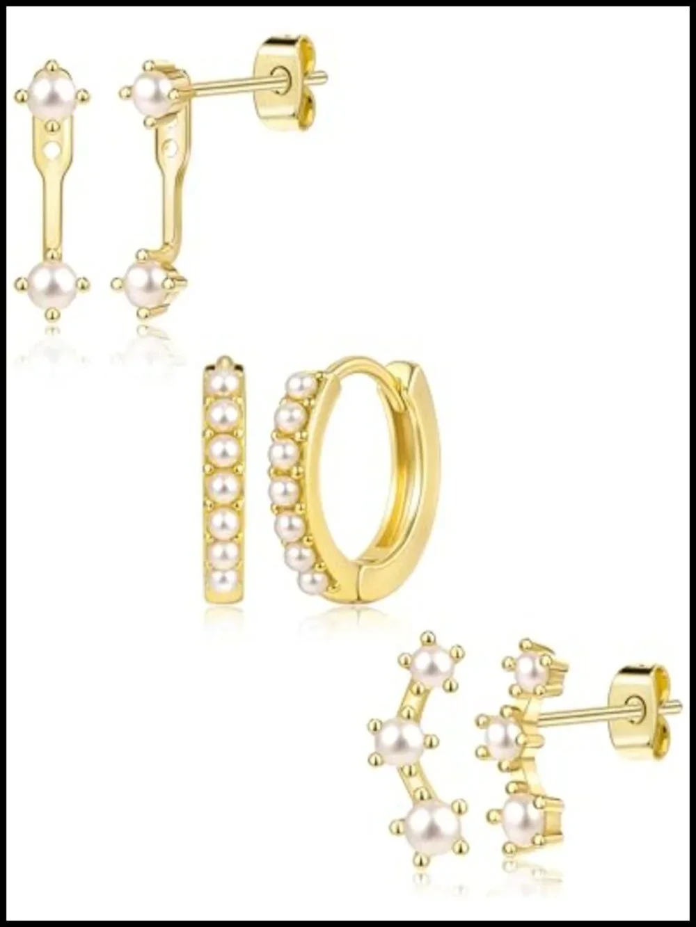 3 Pairs Dainty Small Earrings Set for Women, Birthstone Stud Huggie Hoop Jacket